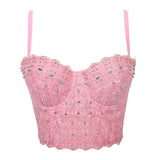 Handmade Sequin halter bustier corset crop top women summer indie tank party y2k top clubwear Cropped tube womens tops