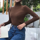 Casual Solid High Collar Jersey Punto Mujer Turtleneck Slim Vintage Jumper Soft Pull Femme Winter White Knitted