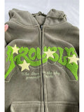Fall Winter Women Zipper Design Drawstring Tie Up Letter Pattern Sweatshirts Baggy Long Sleeve Classic Hip-hop Hoodies