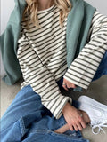 Spring And Summer New Striped T-Shirt Women Simple Leisure Loose Thin Sleeve Long-Sleeved