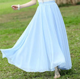 Women Chiffon Long Skirts 2020 Summer New Solid All-Match Beach Skirt Autumn Elegant Maxi Skirts Plus Size Black Blue Pink
