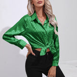 Print Satin Women's Shirt Long Sleeved Shirt New Fashion Silk Shirt Ladies Tops Button Up Blouse Women OL Female
