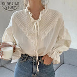New Korean Style Solid Long Lantern Sleeve Women Blouse Loose Clothing Cotton Vintage Elegant Tops Women Shirt Blusas