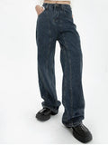 Buy Funny Women Jeans Streetwear Casual High Waist Pants Korean Fashion Dark Blue Straight Jeans Loose Y2k Female