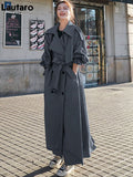 Spring Autumn Extra Long Flowy Oversized Casual Trench Coat for Women Belt Double Breasted Loose Korean Fashion