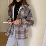 Vintage Harajuku Thick Plush Warm Plaid Shirts Women Autumn Winter Loose Long Sleeve Casual Blouse Korean Y2k Tops
