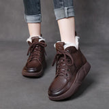 Leather Short Boots Women Winter Flat Bottom With Round Head Real Snow Boots Retro Martin Boots Retro