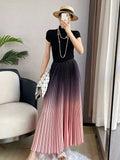 Gradient Pleated Long Skirt- Outfit