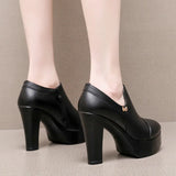 Coarse Waterproof Table Deep Mouth Single Shoes Women's Spring And Autumn Dress Work Shoes Side Zipper Fashion Singles High