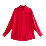 New Women's Autumn Printing Multi-Color Silk Sipping Long-Sleeved Collar Loose Shirt