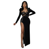 Fashion Elegant Club Party High Split Dresses Sexy 2 Piece Women Bodysuit Topsirregular Skirt Dress Matching