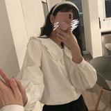White Shirt Women Vintage Elegant Blouse Female Long Sleeve Sweet Preppy Style Kawaii Chic Basic Shirts Lolita