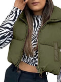 Women Winter Warm Crop Vests Lightweight Sleeveless Outerwear Puffer Vest Padded Gilet Zip Up Coats With Pockets