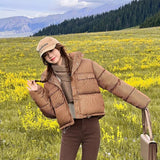 Autumn Winter Women Warm Thick Vintage Down Jacket Lapel Baggy Long Sleeve Female Cotton Padded Coat Harajuku