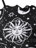 Women Swimwear High Waist Bikinis Set Briefs Cinched Bottoms Gothic Celestial Sun Moon Print Padded