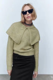 Fashion Woman Sweaters Embroidered Cropped Knitted Sweater Vintage Cute Peter Pan Collar Female Pullovers Chic