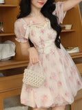 2023 Floral Sweet Mini Dress For Women Print Dress French Female Korean Fashion Cute Party Dresses
