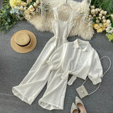 Two Pieces Set Women Loose Short Sunscreen Jacket + Suspending Rompers Clothing Female Casual Holidays