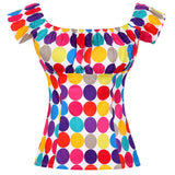 Summer Women Vintage Oversized Shirts 50s 60s Pinup Polka Dot Striped Print Top White Red Rockabilly Blouses