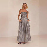 Zingj Spring / Summer Striped Print Rubber Band Sexy Hem Slip Dress