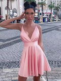 Satin Sexy Backless Sleeveless Party Mini Dresses Women Elegant V-Neck Bodycon Dress Spaghetti Straps Solid Slim