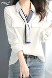 Elegant Fashion Lace Up Women Shirt Korean V Neck Long Sleeve Sweet Pullovers Casual Loose Female Tops Spring Chic