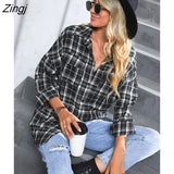 PETAL Black Plaid Long Sleeve Blouse For Woman Casual Pockets Button Up Shirts Top 2023 Spring Autumn Blouses
