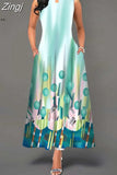 Women Floral Printed Long Dresses Casual Sleeveless Beach Holiday Boho Maxi Dress