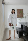 White Cotton Floral Button Up Shirt For Women Long Sleeve Designer Top And Blouse Collared Shirt Minimalist