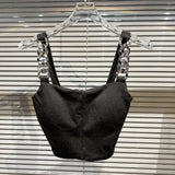 2022 Summer New Arrival Sleeveless Metal Chain Strap Chest Padded Slim Tank Top Vest Women Crop Tops