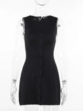 Solid Buttoned Sleeveless Mini Dress-Outfit