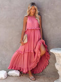Sexy Blue Ruffled Halter Neck Sleeveless Maxi Dress Casual Women Summer Clothes Streetwear Sundress vestido de mujer