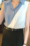 Women Shirts V-Neck Chiffon Button Up Shirt Sleeveless Patchwork Womens Top Fashion Clothes Woman 2023 Basic Ladies