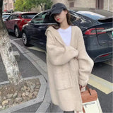 Fashion Women Sweaters 2023 Autumn Winter Solid Hooded Long Knitted Cardigan Casual Coat for Women Clothing Knitwears