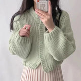 Solid Knitted Cardigan Women Sweet Cropped Sweaters Jackets Korean Short Knitwear Coat Casual All Match Jumpers