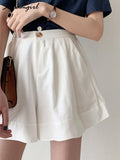 Women's Summer Shorts Wide Leg Black Casual Cotton Solid Elastic High Waist Cargo Shorts Women Oversized Summer
