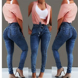 Waist Jeans For Women Slim Stretch Denim Jean Bodycon Tassel Belt Bandage Skinny Push Up Jeans Woman clothe 4XL