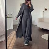 2025 New Women's Round-Neck Long-Sleeved Broad-Legged Trouser Commuting