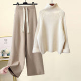 Women Sweater Suit Autumn Winter Turtleneck Knitting Sweater and Wide Leg Pants Sets Elegant Loose Jumpers Oversized
