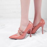 SGESVIER Fashion Pointed Toe Solid High Heel Shoes Nightclub Women's Pumps Thin Heel Buckle Wedding Party Shoes Size 30-47