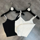 2022 Summer New Arrival Sleeveless Diamonds Letters Strapl V Neck Slim Knitted Vest Women Tank Top