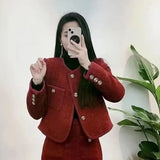Style New Year Red Women's Suit Jacket Skirt Set Autumn and Winter Temperament Elegant Suit Coat Long Skirt Two-piece