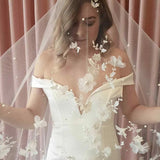 Appliques Wedding Veil 3D Flowers Pearls Bridal Veils Chapel Length Elegant Bride Veils Wedding