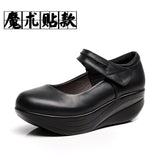 Head Shallow Mouth National Wind Shake Shoes Slope And Waterproof Table Women's Shoes Thick-Soled Loose Pastry Shoes Magic Stick Comfortable Single