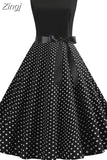 White Patchwork Polka Dot Summer Dress Women Vintage 50s 60s Pin Up Rockabilly Dress Robe Party Office