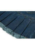 Waist Y2k Pleated Denim Skirt Women Casual Love Graphic Pocket Blue Washed Mini Skirt Summer 2023 Streetwear E-girl