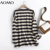 Women High Quality Striped Print Sweatshirts Oversize Long Sleeve O Neck Loose Pullovers Female Tops