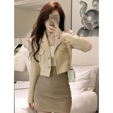 Cropped Jackets Women Elegant Basic Blazer Coats Office Lady Korean Autumn Long Sleeve Slim Simple All Match Outwear