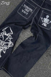 Letter Embroidery Jeans Woman Y2K New Street Hip Hop High Waisted Jeans Harajuku Punk Wide-Leg Pants Couple Baggy