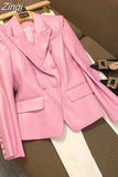 Spring Stylish Short Pink Soft Pu Leather Blazer Long Sleeve Slim Fit Luxury Jackets for Women 2023 Elegant Fashion